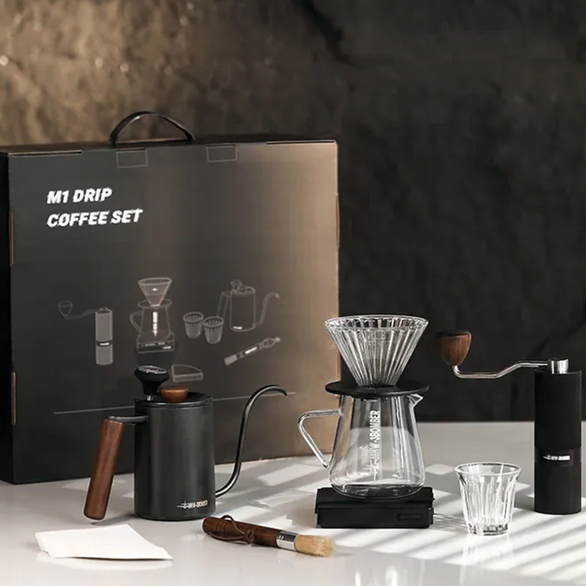 MHW-3BOMBER Assassin M1 Premium Pour Over Coffee Set, 9 Pcs – White