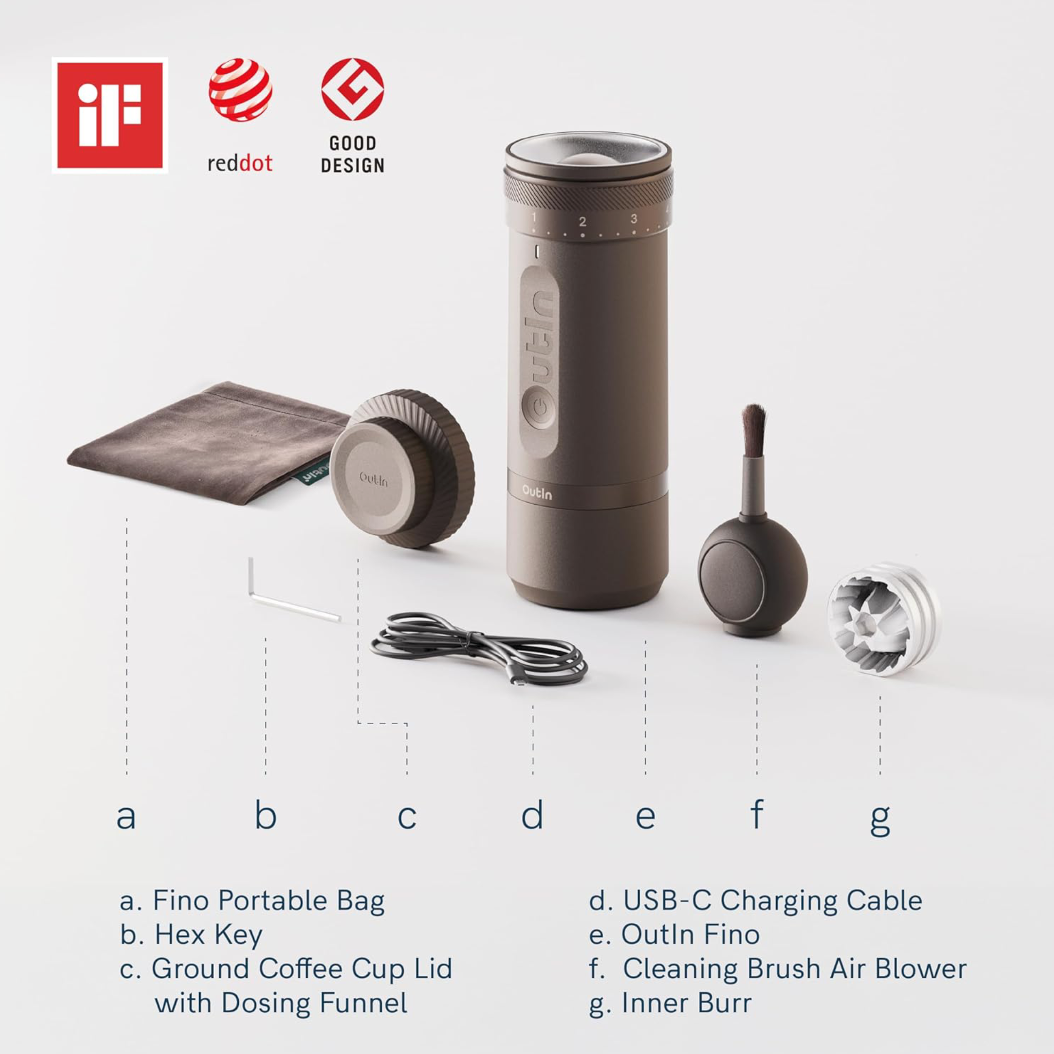 OUTIN Fino Portable Electric Coffee Grinder – Tundra Brown